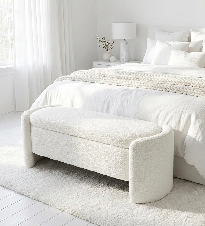 Élan Bouclé Storage Bench – Modern Ottoman with Hidden Compartment