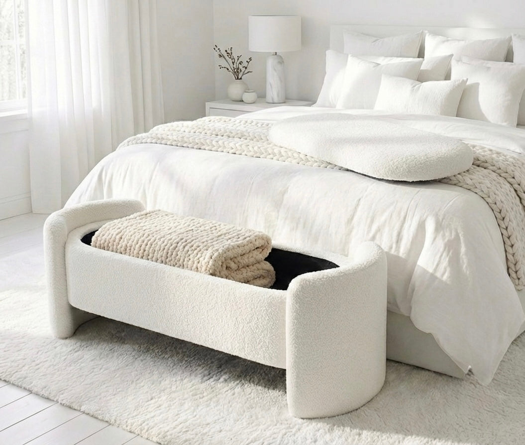 Élan Bouclé Storage Bench – Modern Ottoman with Hidden Compartment
