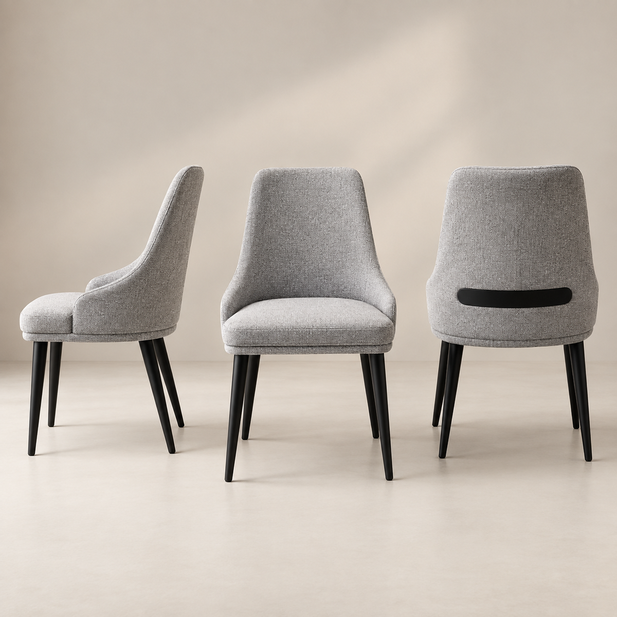 Modern Grey Fabric Upholstered Dining Chair with Black Legs