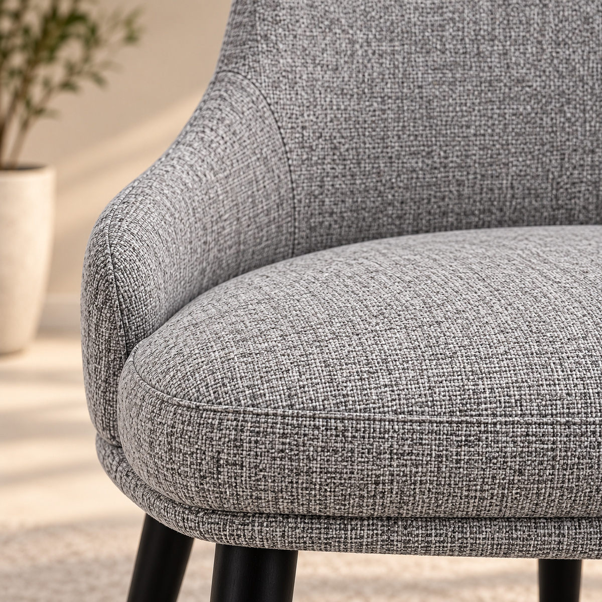 Modern Grey Fabric Upholstered Dining Chair with Black Legs