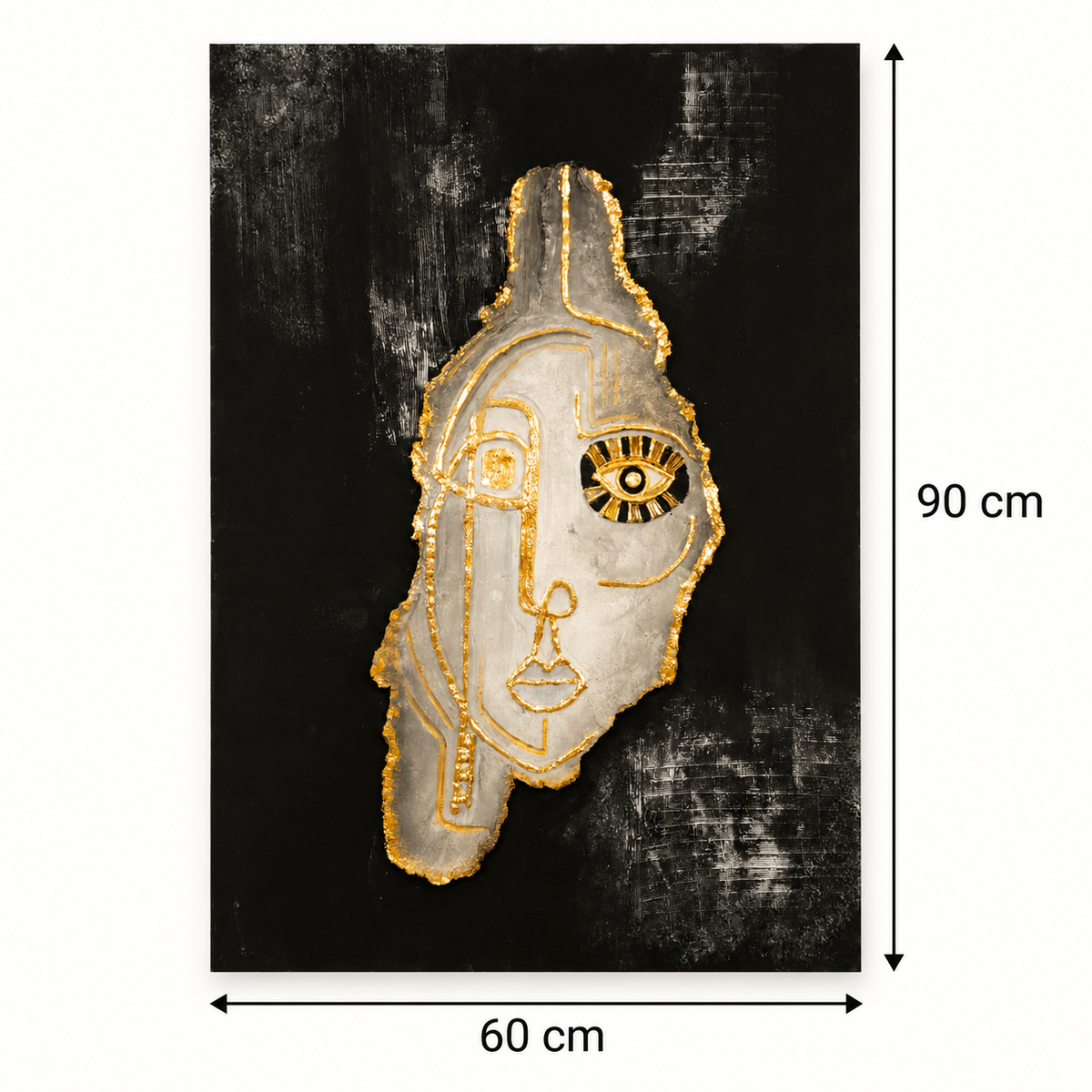 Handmade Abstract Face Painting with Gold Accents 90×60 cm | SHAGHAF HOME UAE