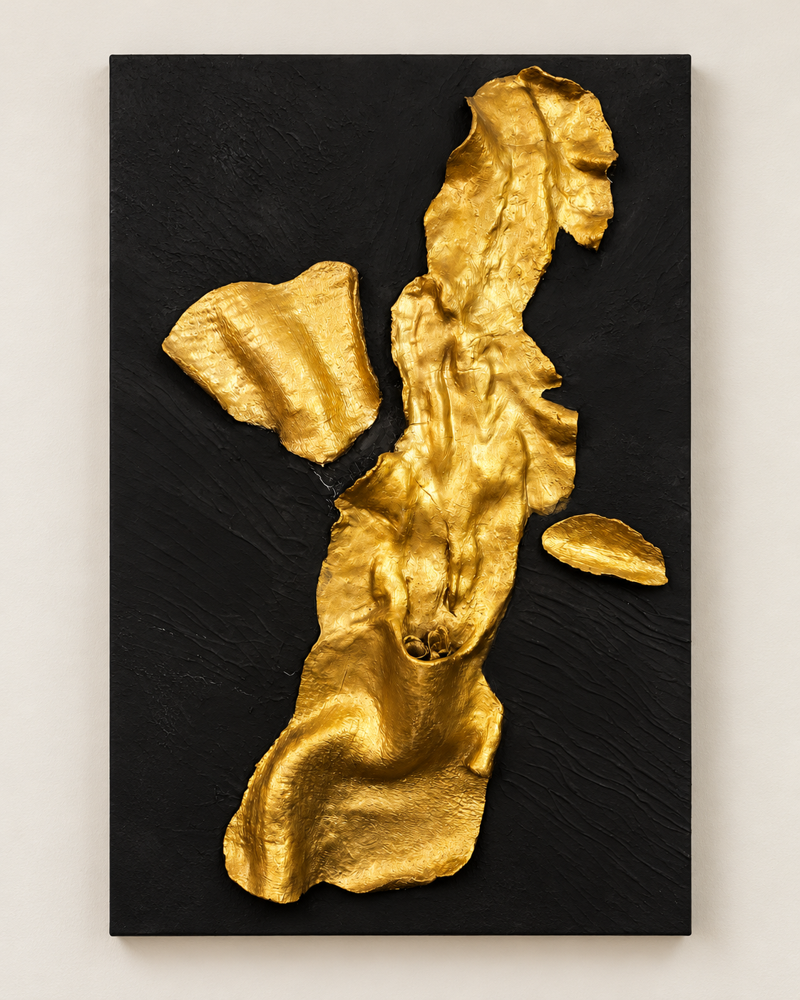 Handmade Black & Gold Textured Abstract Wall Art 60×40 cm | SHAGHAF HOME UAE