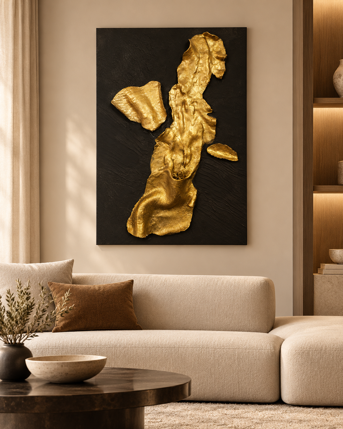 Handmade Black & Gold Textured Abstract Wall Art 60×40 cm | SHAGHAF HOME UAE