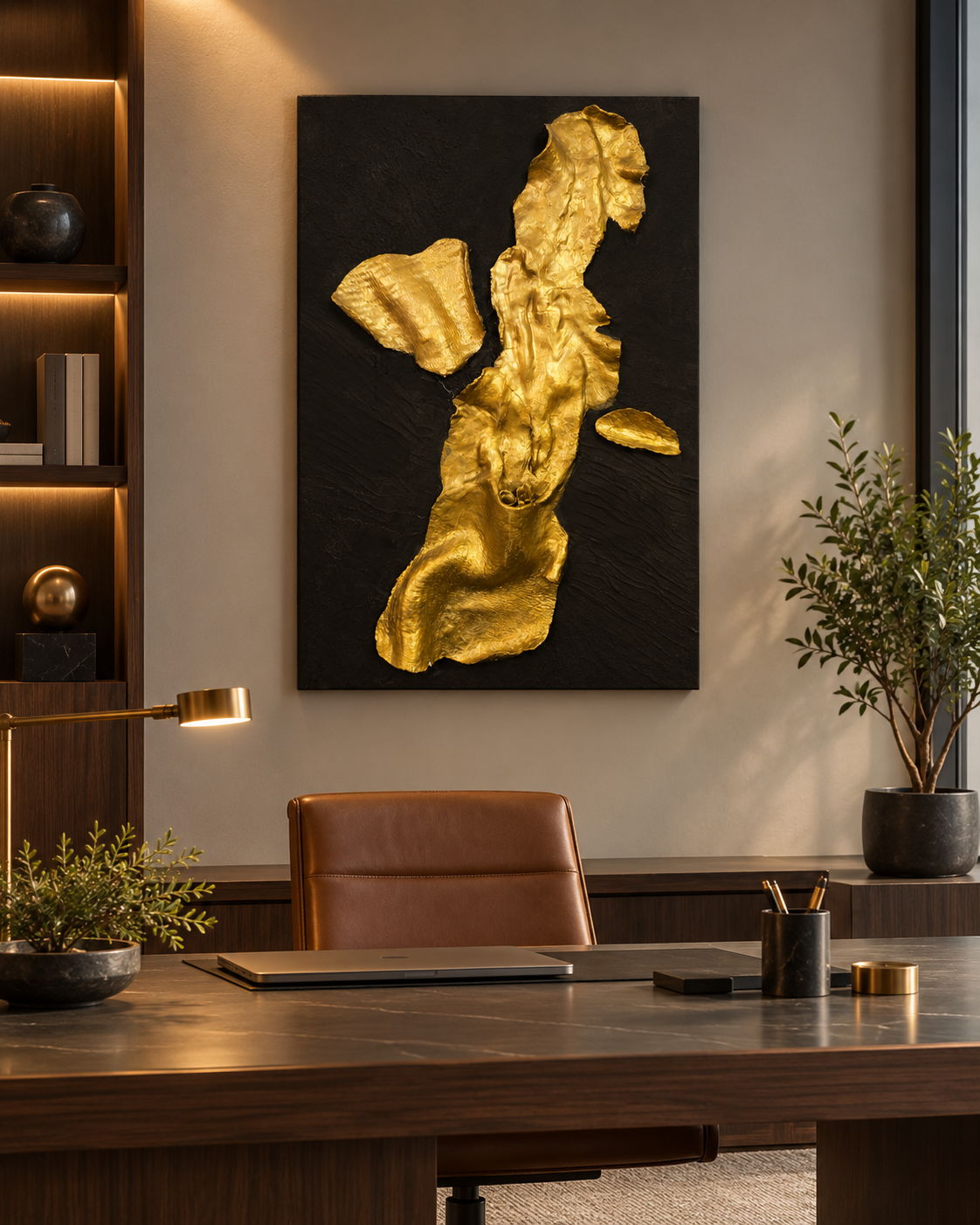 Handmade Black & Gold Textured Abstract Wall Art 60×40 cm | SHAGHAF HOME UAE