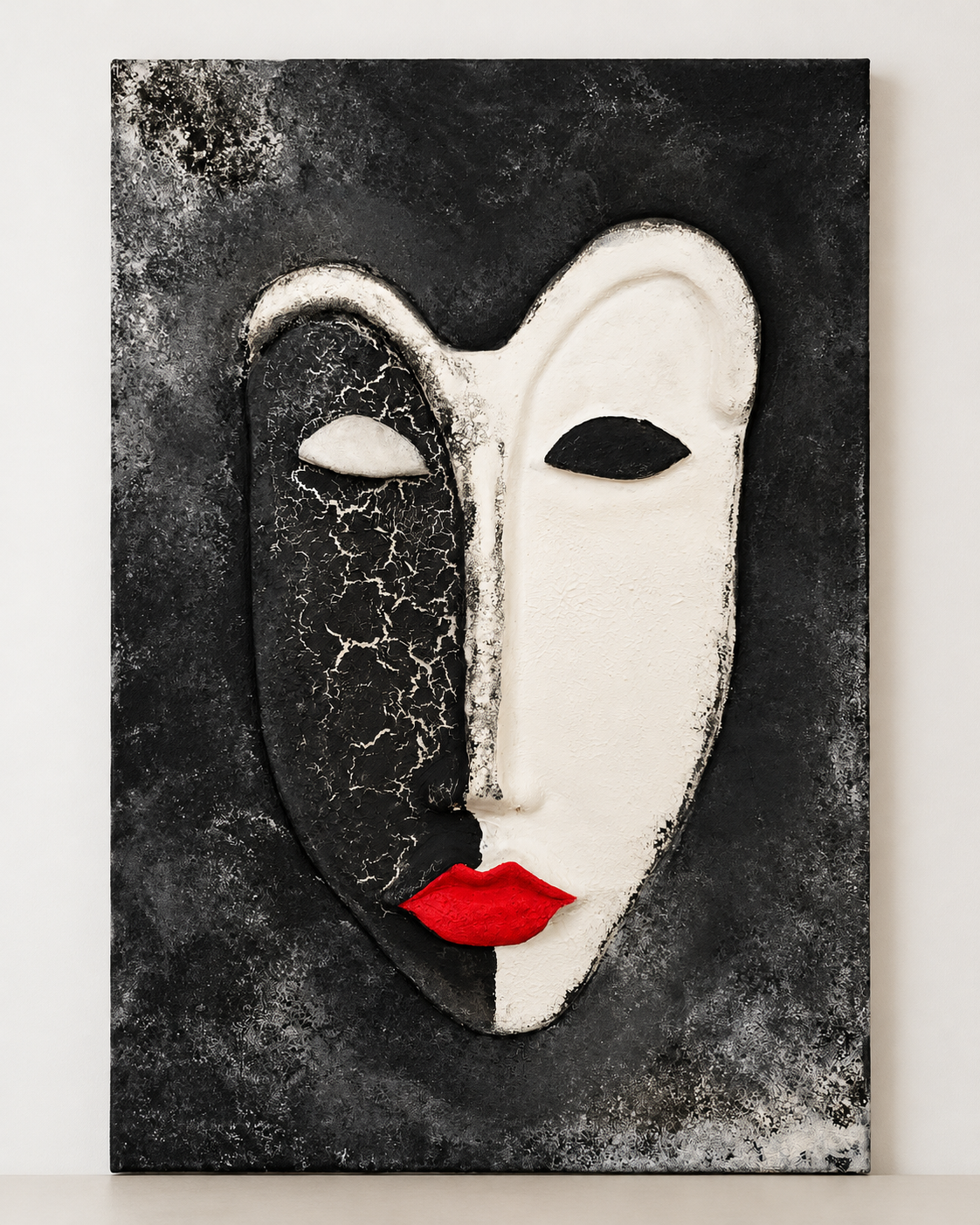 Handmade Black & White Abstract Face Wall Art 60×40 cm | SHAGHAF HOME UAE