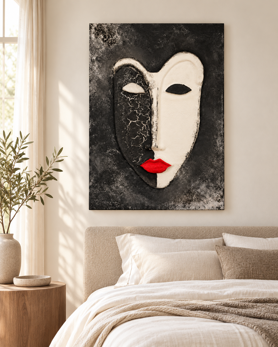 Handmade Black & White Abstract Face Wall Art 60×40 cm | SHAGHAF HOME UAE