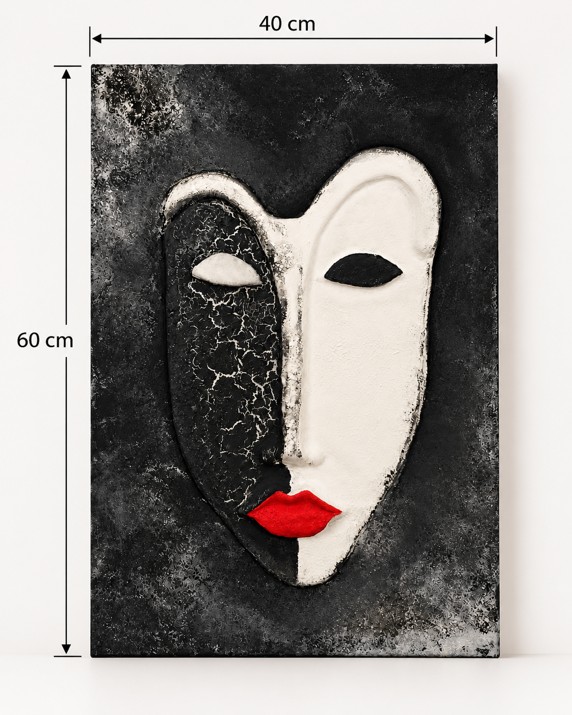 Handmade Black & White Abstract Face Wall Art 60×40 cm | SHAGHAF HOME UAE