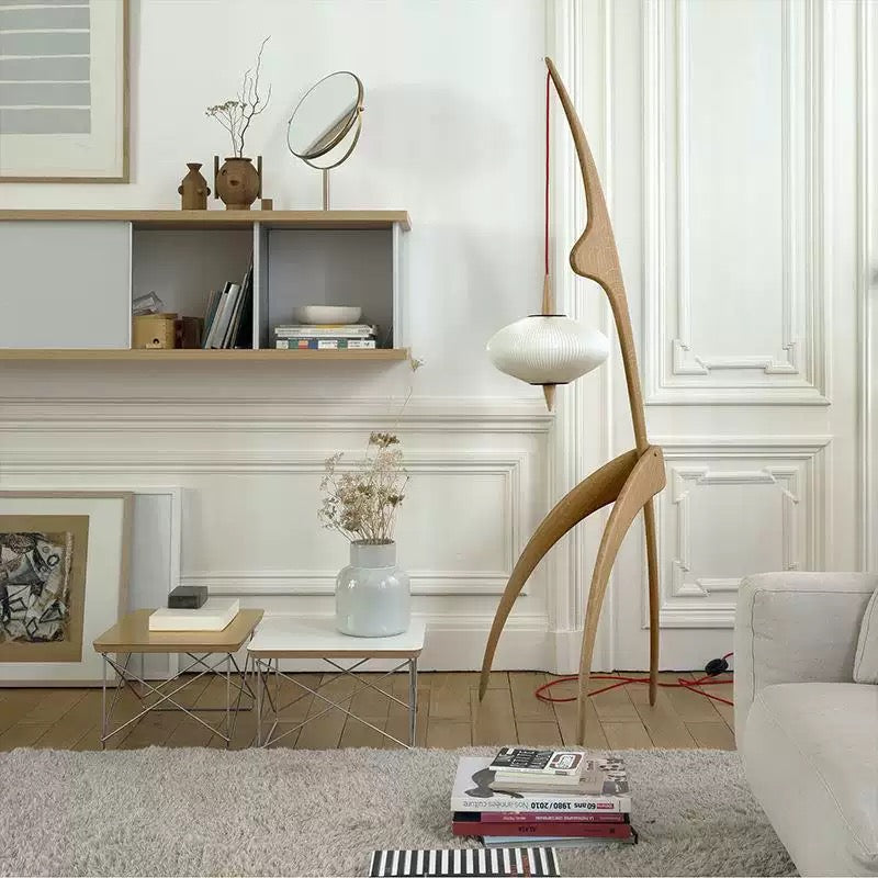 Nordic Sculptural Wood Floor Lamp