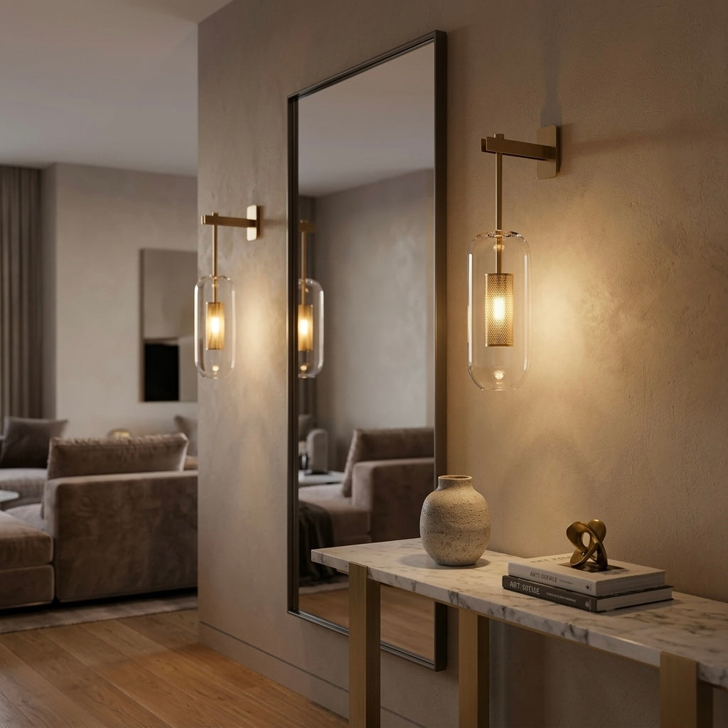 Halo Capsule Glass Wall Light — Gold Finish