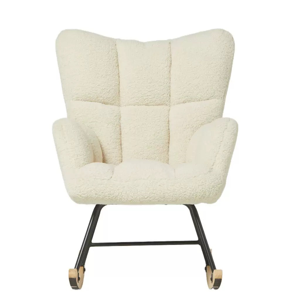 Serene Bouclé Rocking Accent Chair — Modern Upholstered Glider with Wood Rockers