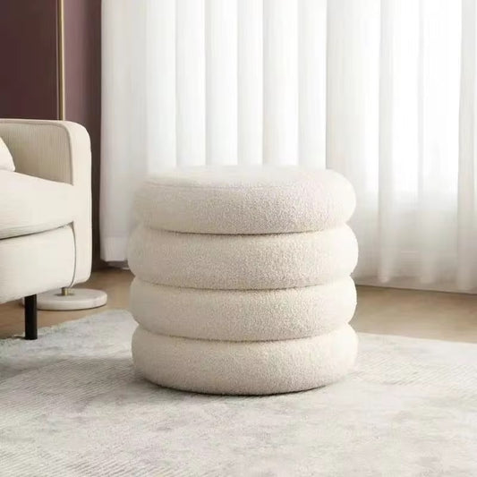 Cloud Round Bouclé Ottoman – White