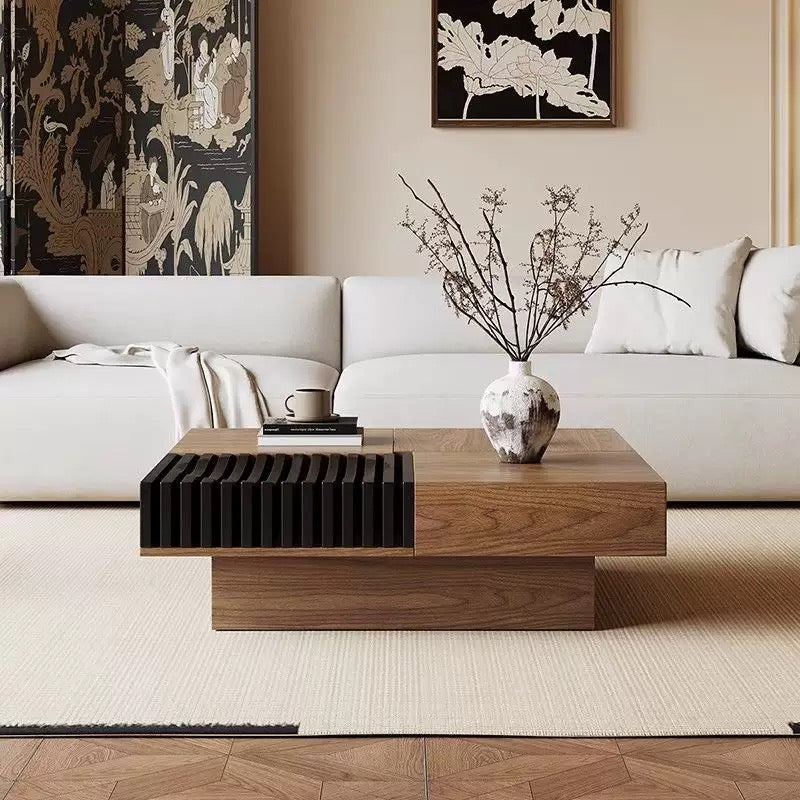 Modern Walnut Coffee Table with Hidden Storage – 100 × 100 × 30 cm