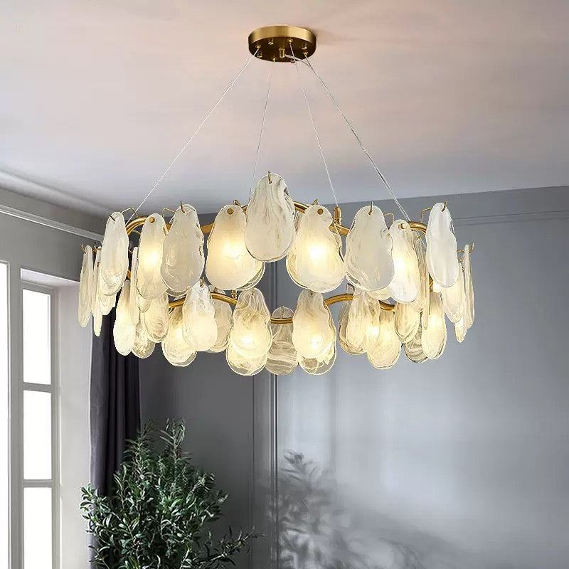Modern Cloud Glass Chandelier – Luxury Gold Round Pendant Light (Ø85cm)