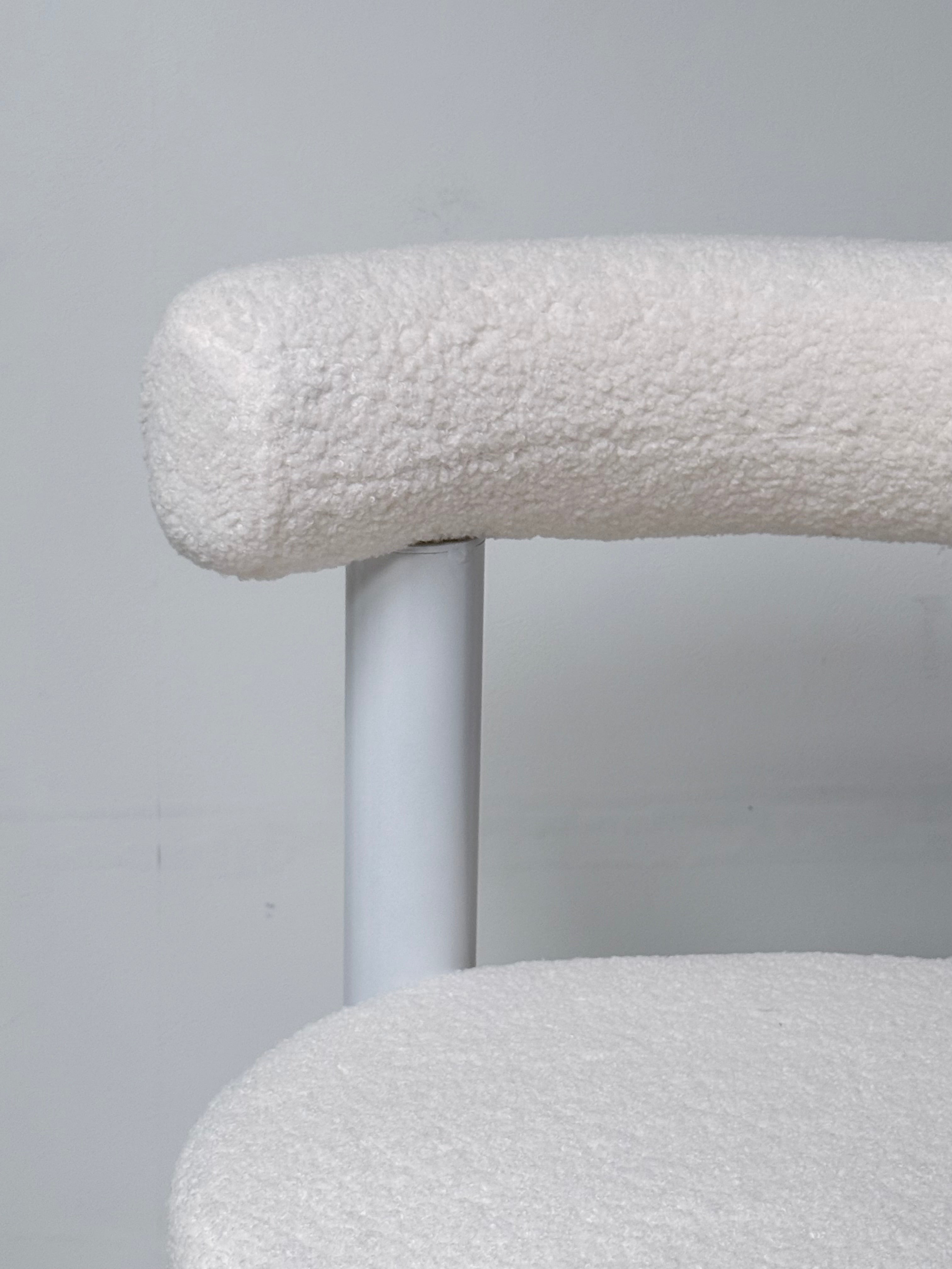 Modern Boucle Dining Chair with Metal Base – Soft White