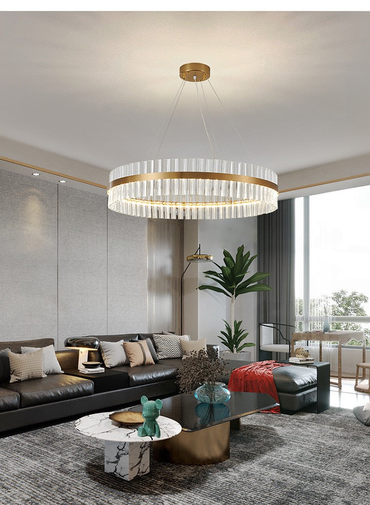 Luminara Crystal Halo Chandelier – Gold Finish (3-Color LED)