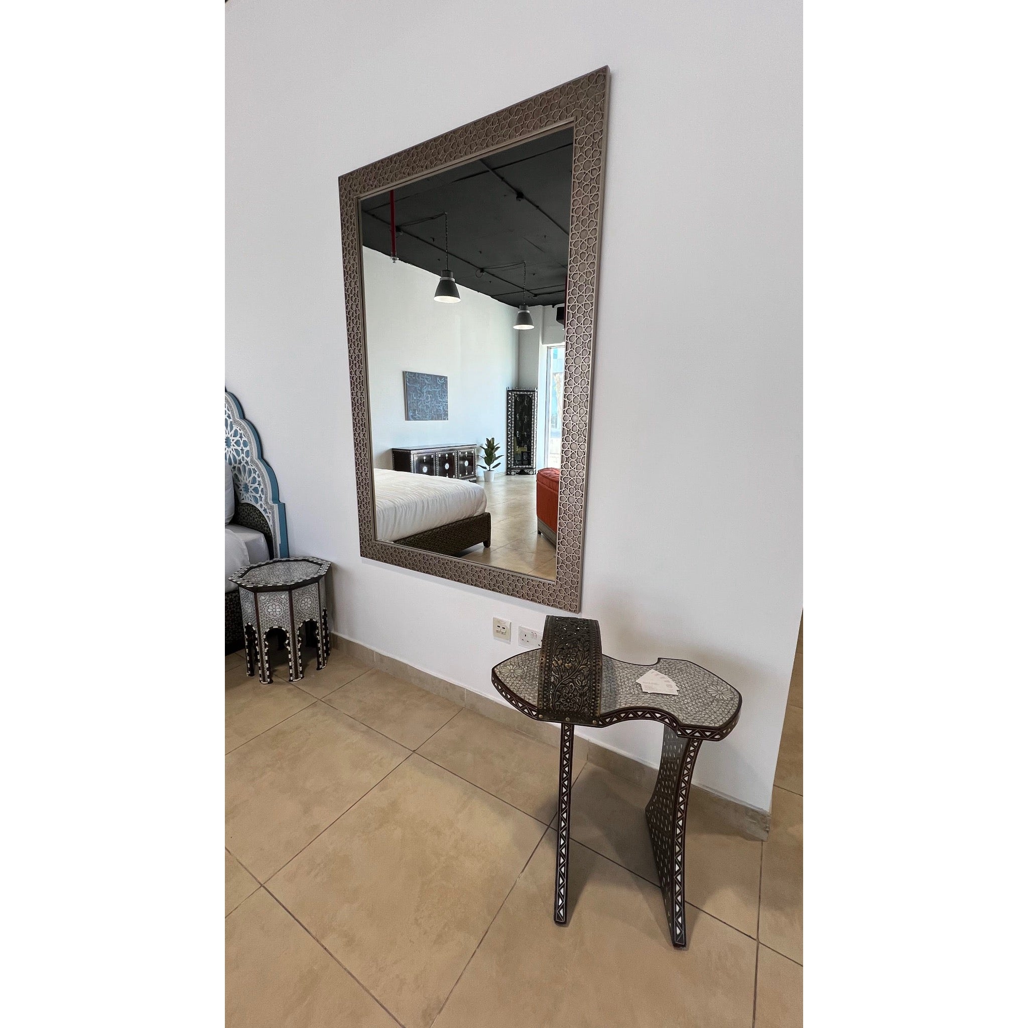 Damascus Hand-Carved Walnut Mirror - Star Motif