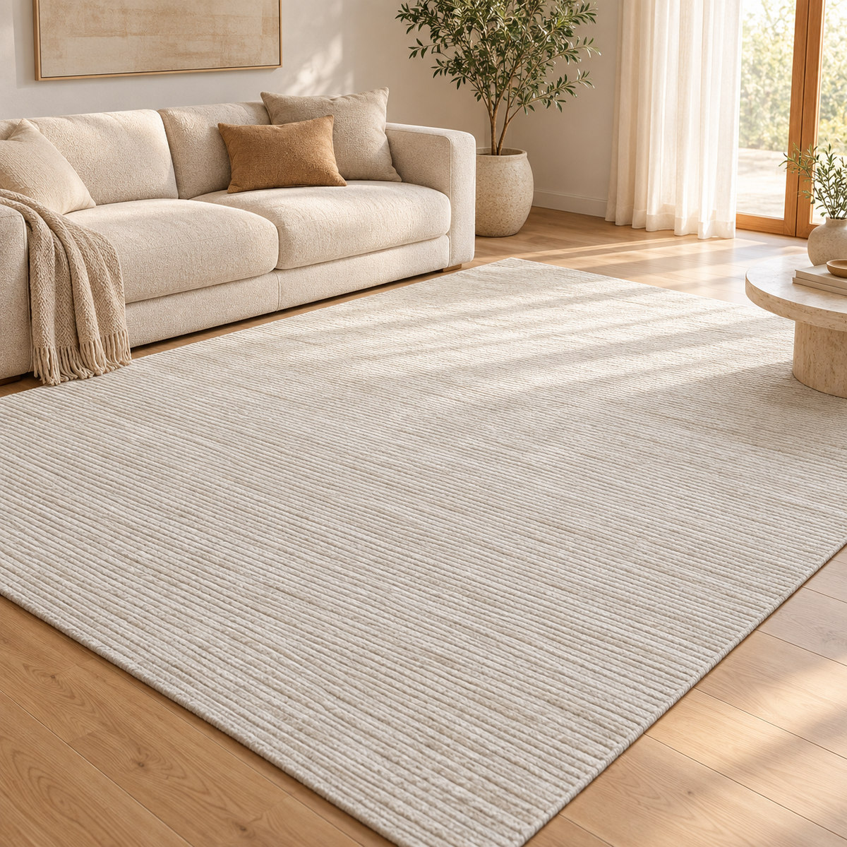 Light Beige Ribbed Textured Area Rug 200×300 cm | SHAGHAF HOME UAE