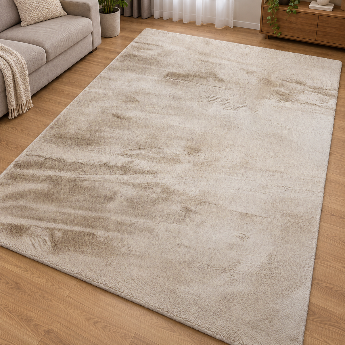 Luxury Fluffy Beige Area Rug 2×3M – Soft Plush Modern Carpet