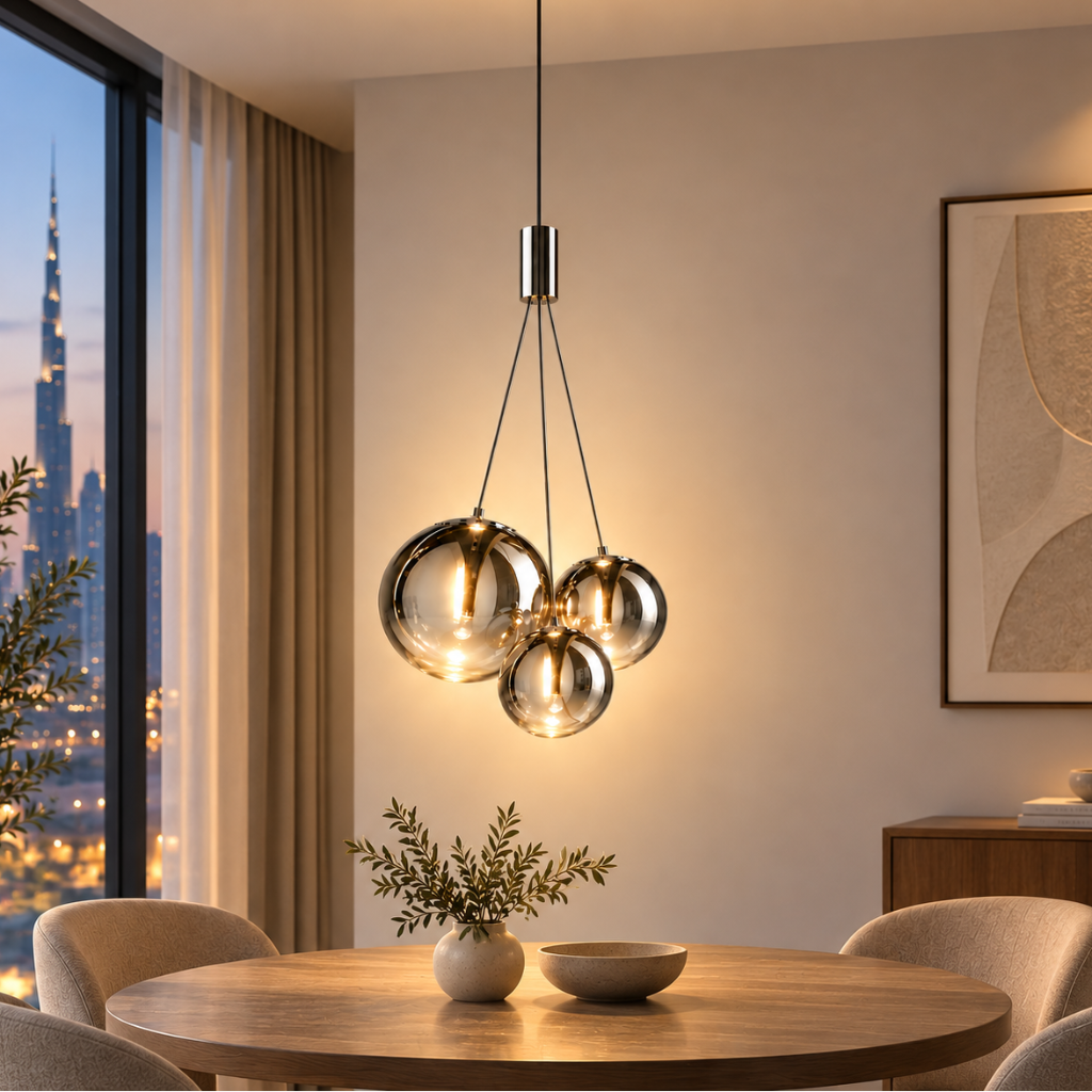 Buy 3-Light Smoked Glass Pendant Chandelier | SHAGHAF HOME UAE