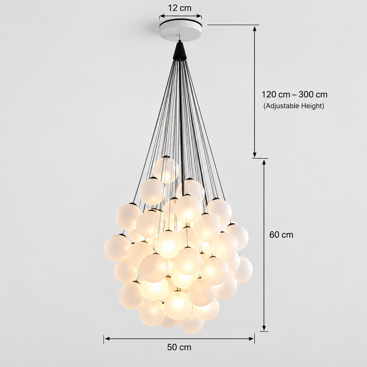 Modern 72-Globe LED Glass Cluster Pendant Light – Adjustable Hanging Chandelier