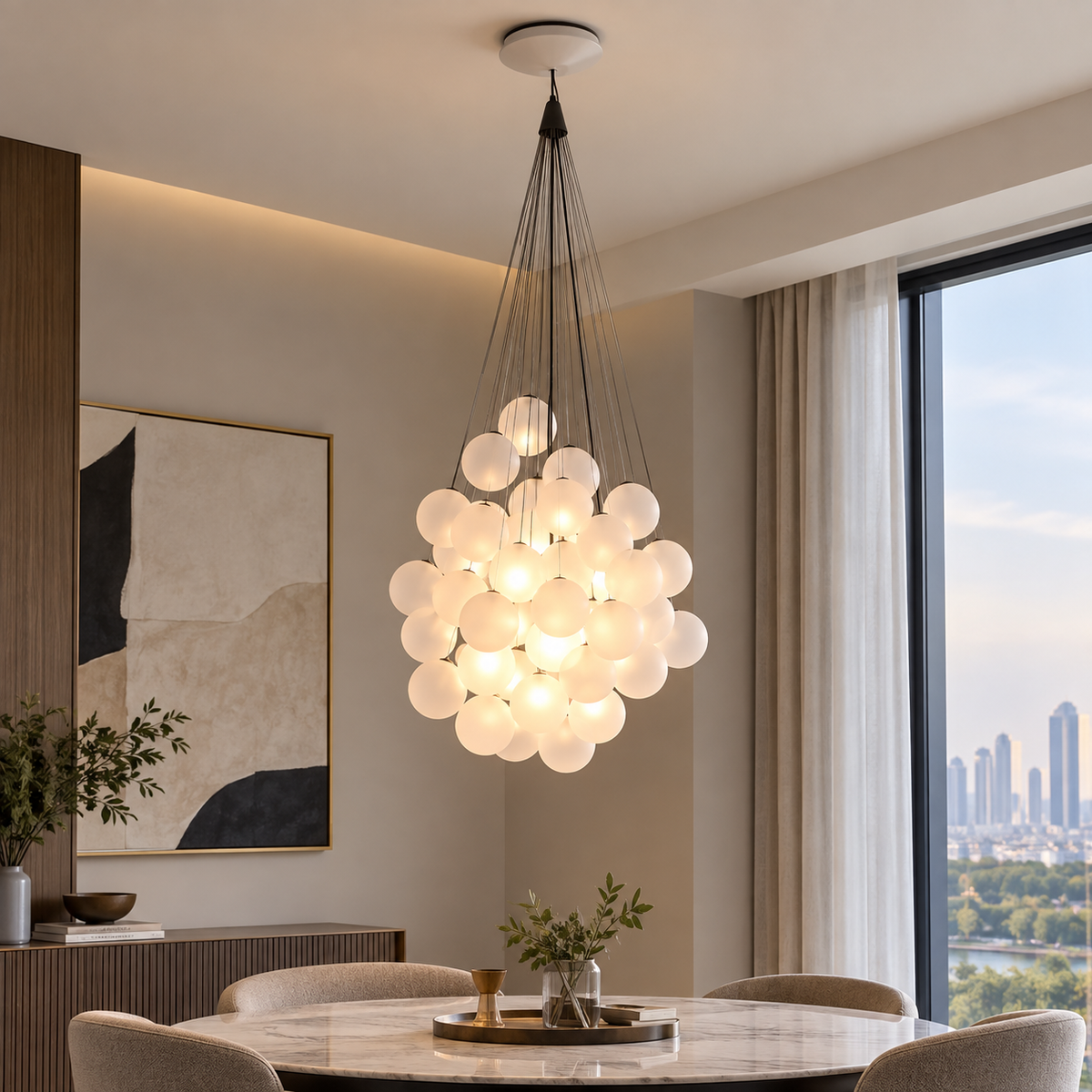 Modern 72-Globe LED Glass Cluster Pendant Light – Adjustable Hanging Chandelier