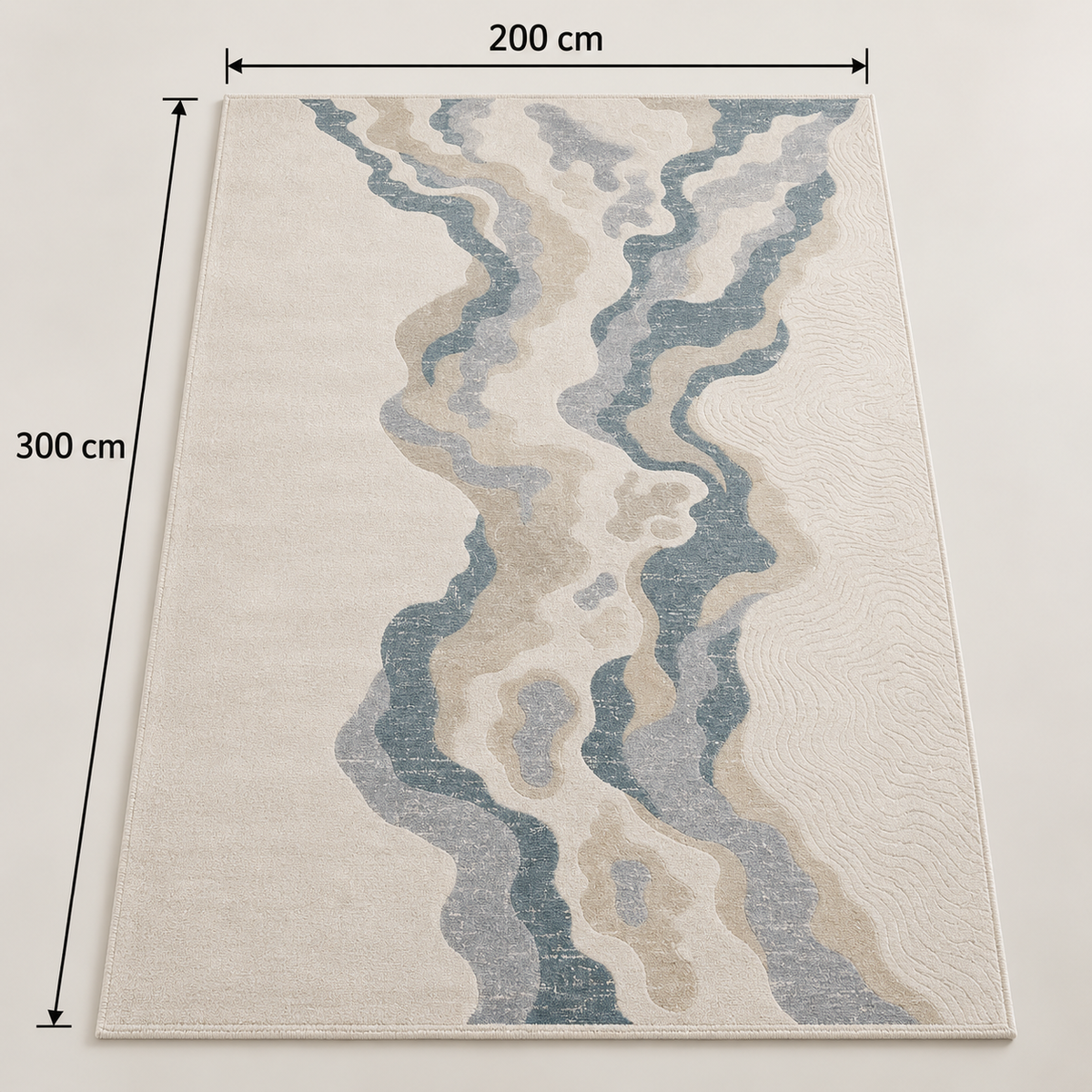 Modern Abstract Cream & Blue Area Rug 200×300 cm – Textured Large Carpet