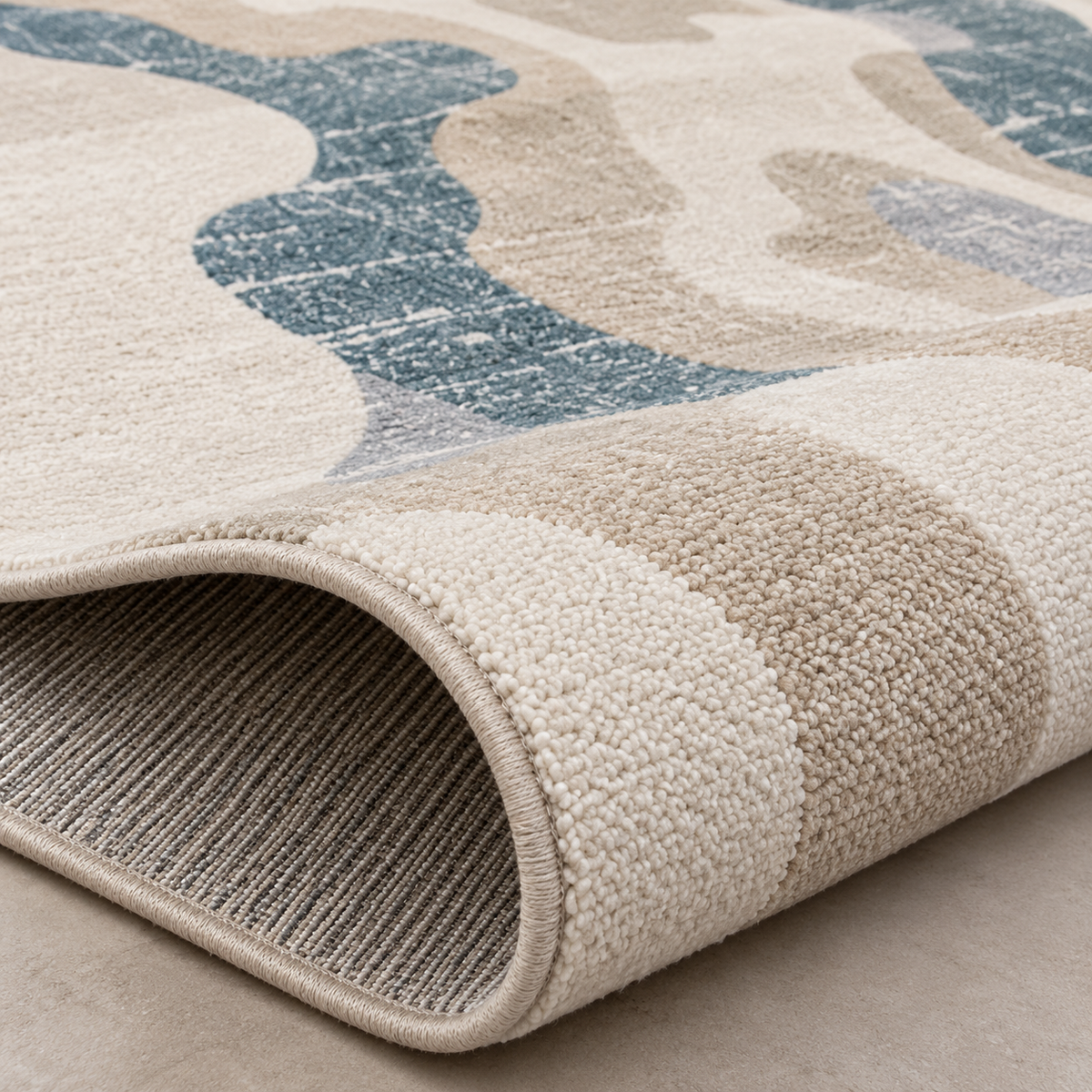 Modern Abstract Cream & Blue Area Rug 200×300 cm – Textured Large Carpet