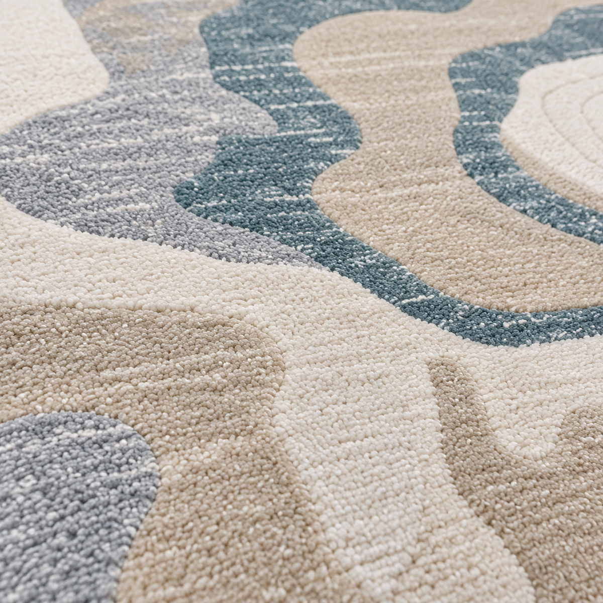 Modern Abstract Cream & Blue Area Rug 200×300 cm – Textured Large Carpet