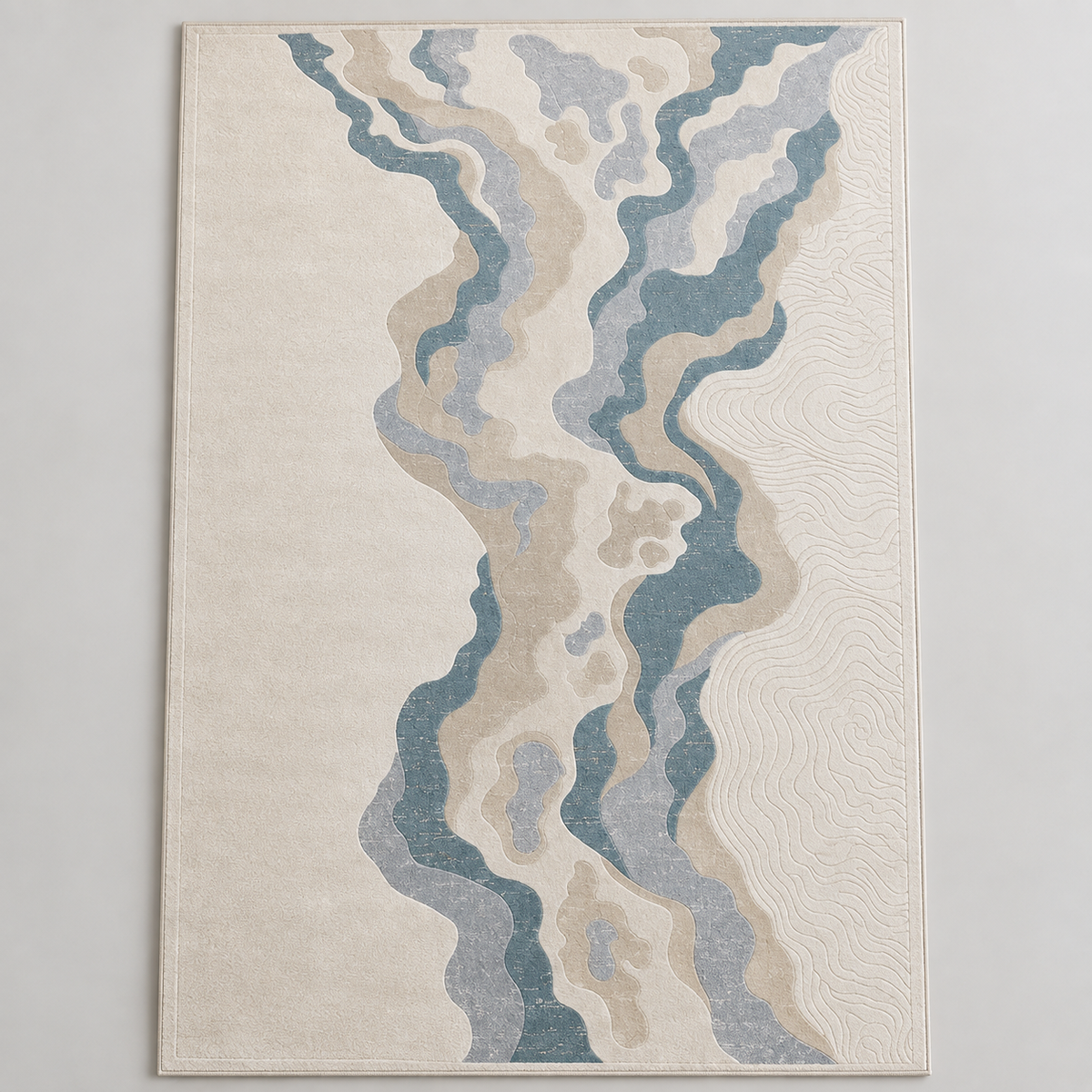 Modern Abstract Cream & Blue Area Rug 200×300 cm – Textured Large Carpet