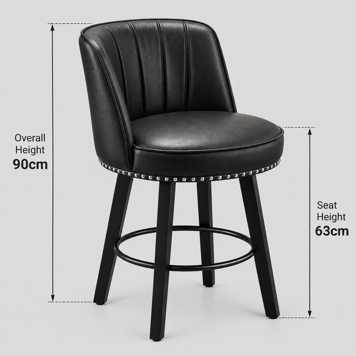Modern Black Upholstered Bar Stool with Backrest & Footrest