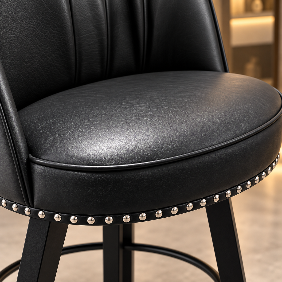 Modern Black Upholstered Bar Stool with Backrest & Footrest