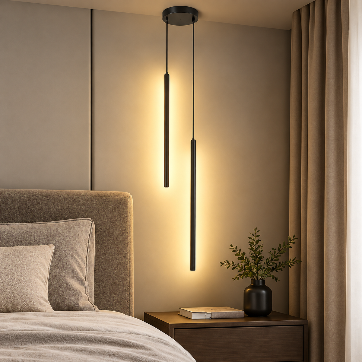 Modern Black/Gold LED Tube Pendant Light 60cm – Double Hanging Light