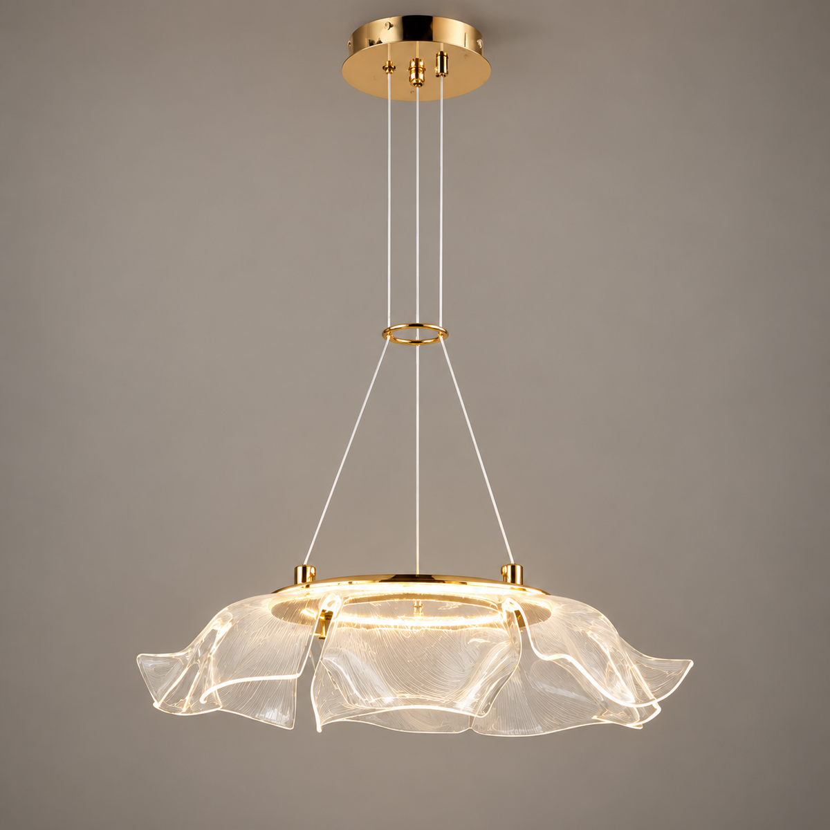 Modern Gold Ripple Glass LED Chandelier D500mm – Sculptural Pendant Light