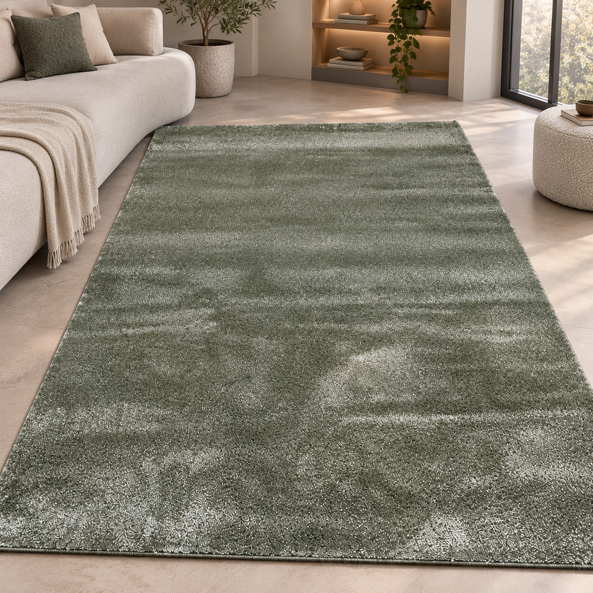 Modern Green Soft Shag Area Rug 150×230 cm – Plush Bedroom & Living Room Carpet