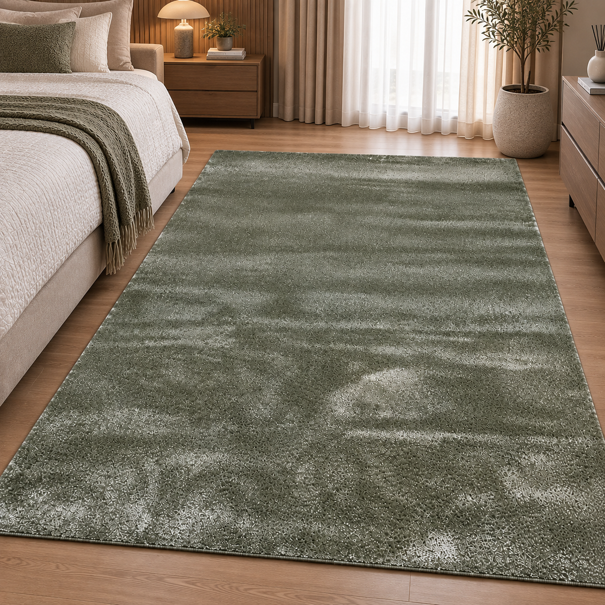 Modern Green Soft Shag Area Rug 150×230 cm – Plush Bedroom & Living Room Carpet