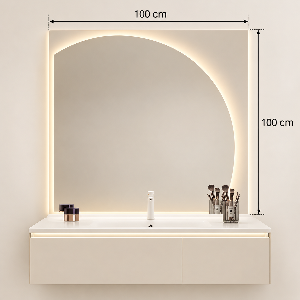 Modern Half-Moon LED Vanity Mirror 100×100 cm | SHAGHAF HOME UAE