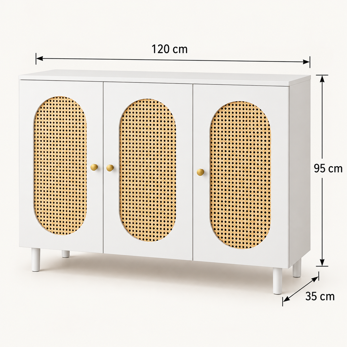 Modern MDF Sideboard Cabinet with Rattan Cane Doors 120×95×35 cm | SHAGHAF HOME UAE