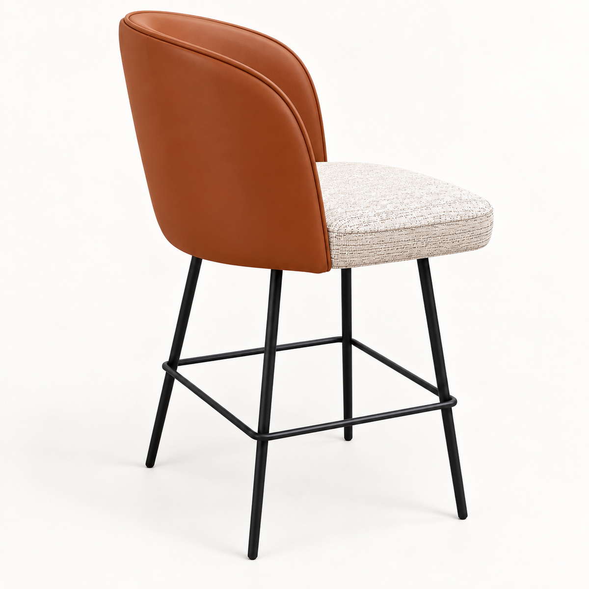 Modern Cognac Faux Leather & Beige Fabric Bar Stool 65cm | SHAGHAF HOME UAE