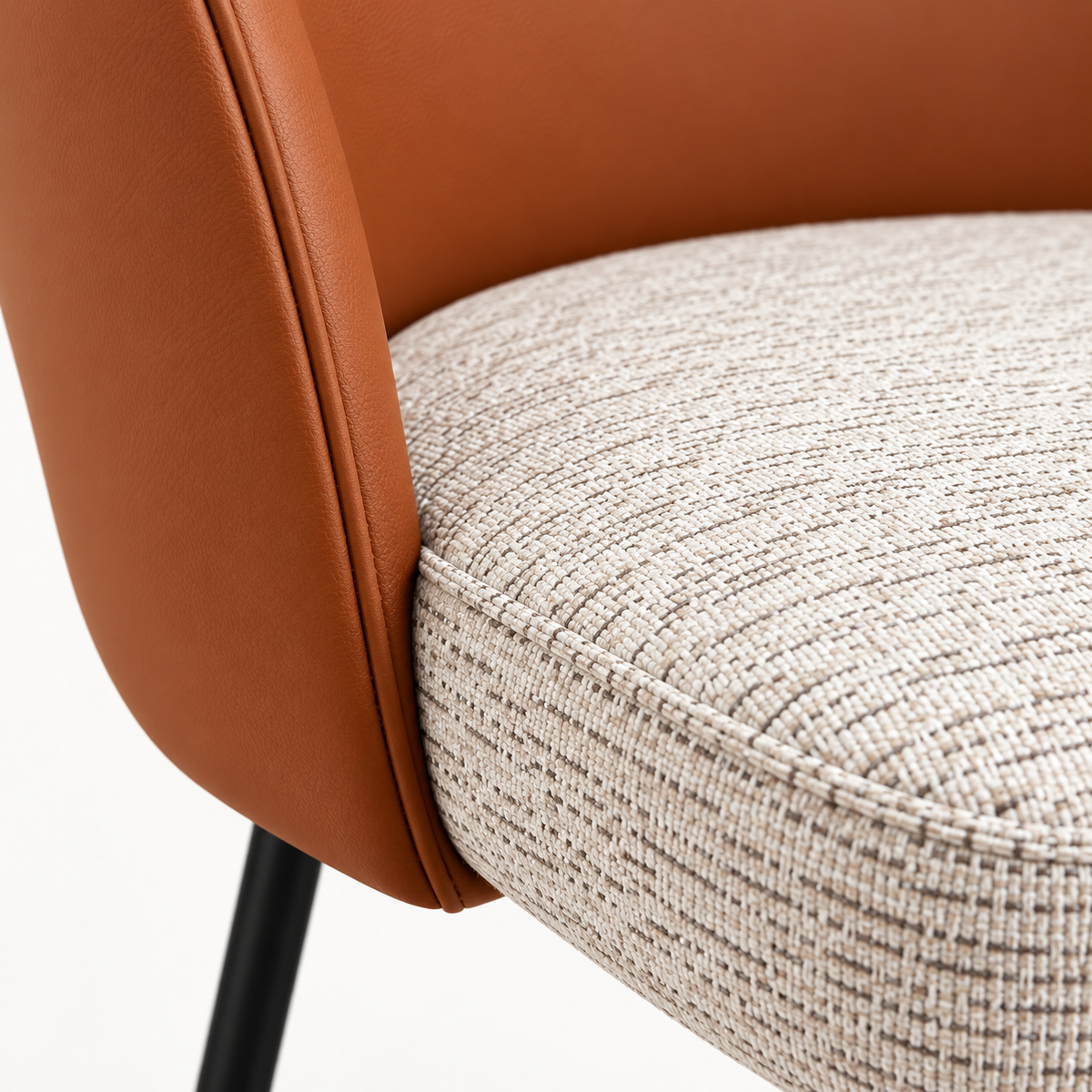 Modern Cognac Faux Leather & Beige Fabric Bar Stool 65cm | SHAGHAF HOME UAE