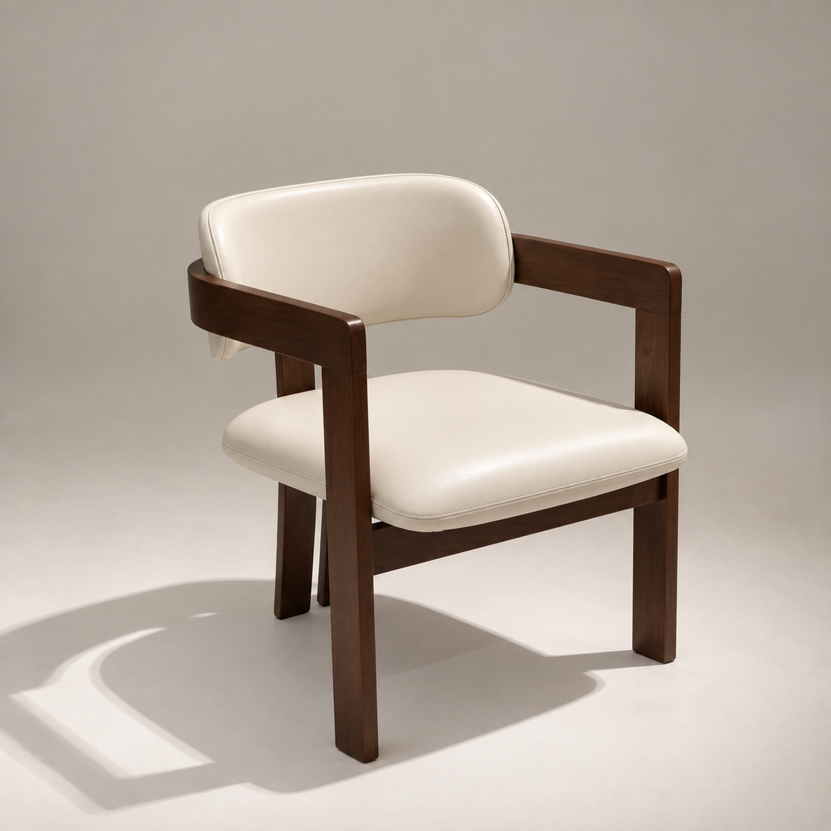 Modern Natural Wood Dining Armchair with Cream Artificial Leather