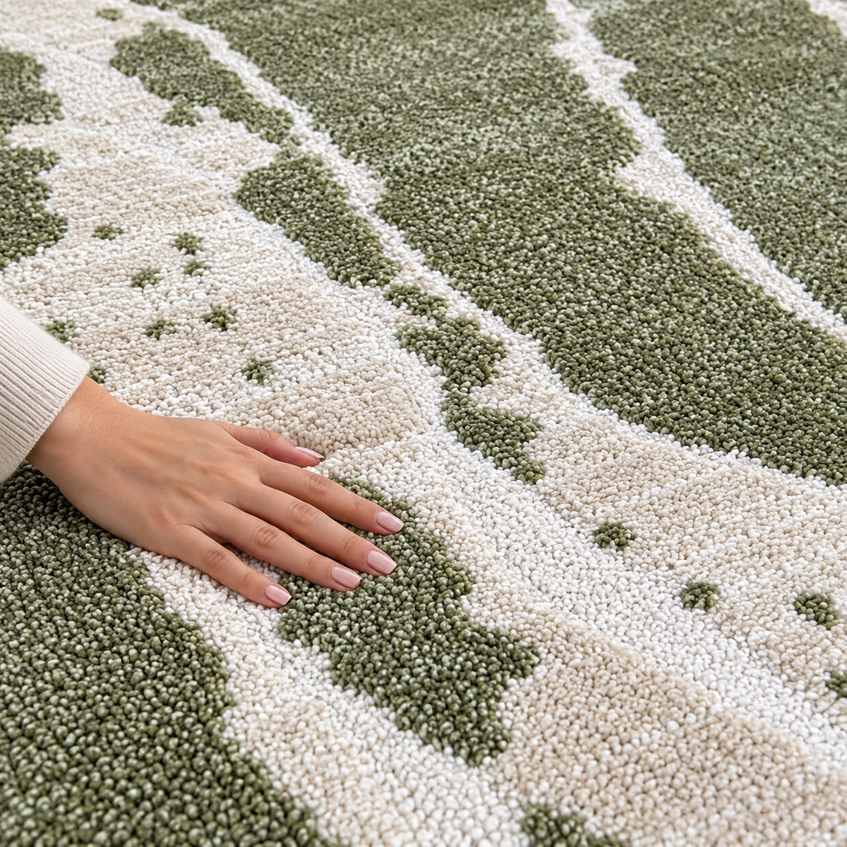 Modern Sage Green & Cream Abstract Rug – Contemporary Area Carpet