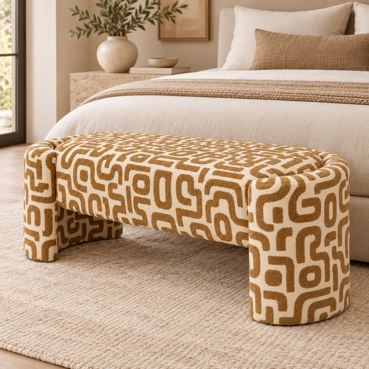 Olvara Geometric Upholstered Bench