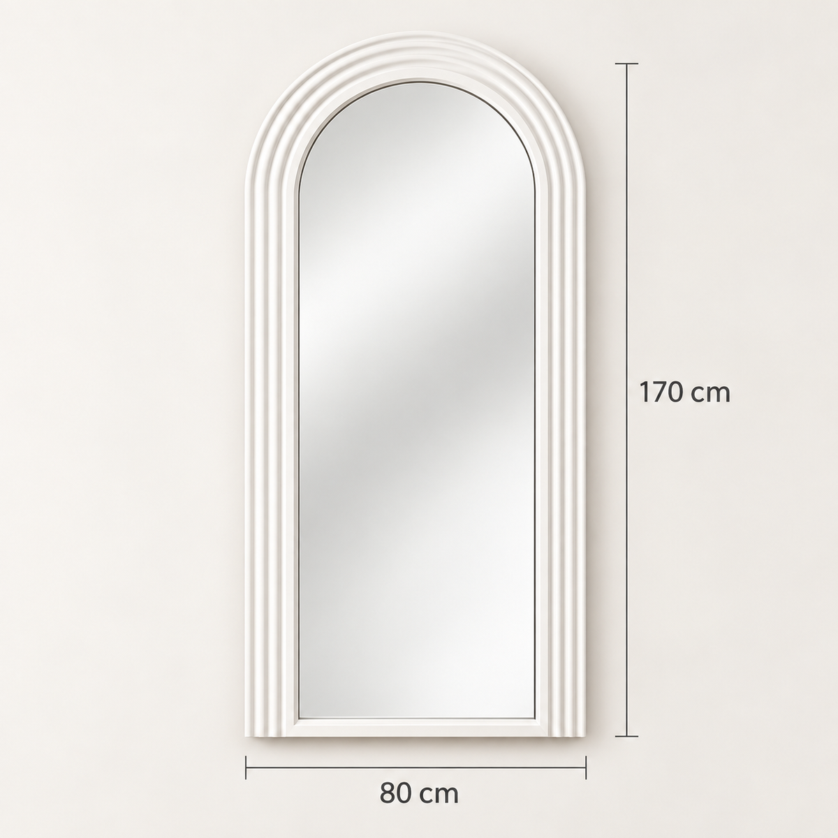Pure White Arched Full-Length Mirror with Ribbed Wood Frame 170×80 cm | SHAGHAF HOME UAE