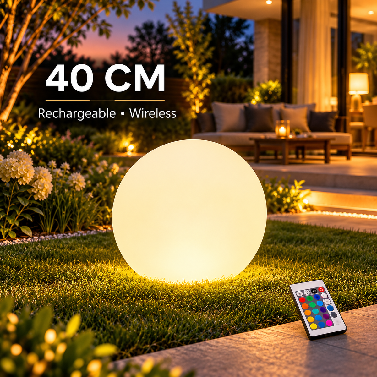 Rechargeable RGB Outdoor Floor Ball Lamp with Remote