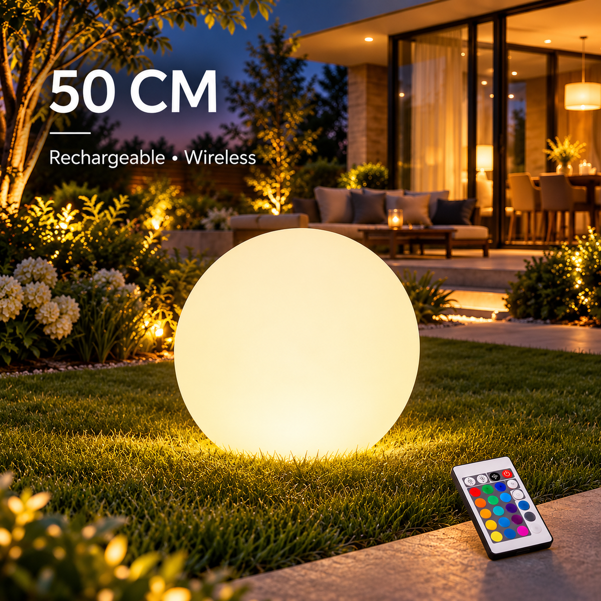Rechargeable RGB Outdoor Floor Ball Lamp with Remote