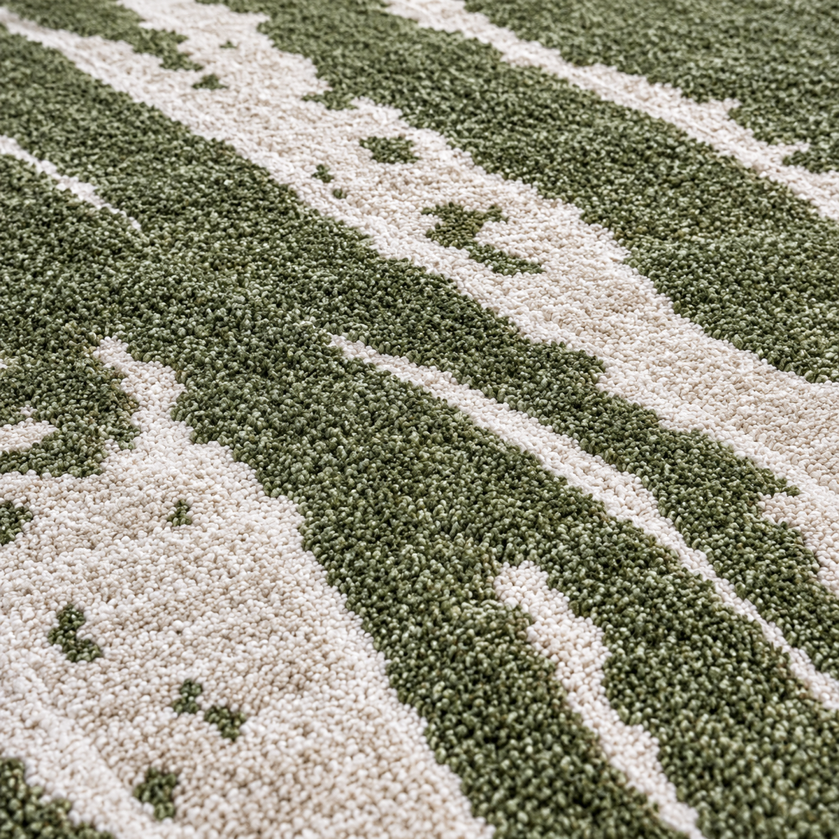 Shop the sage green and cream abstract rug at SHAGHAF HOME UAE. Modern area carpet available in 200x300 and 250x350 cm for living rooms and bedrooms.