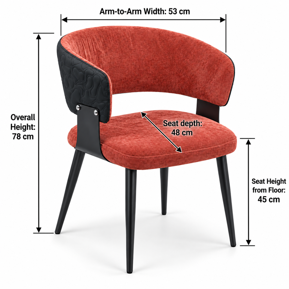 Terracotta Upholstered Dining Armchair with Black Metal Legs