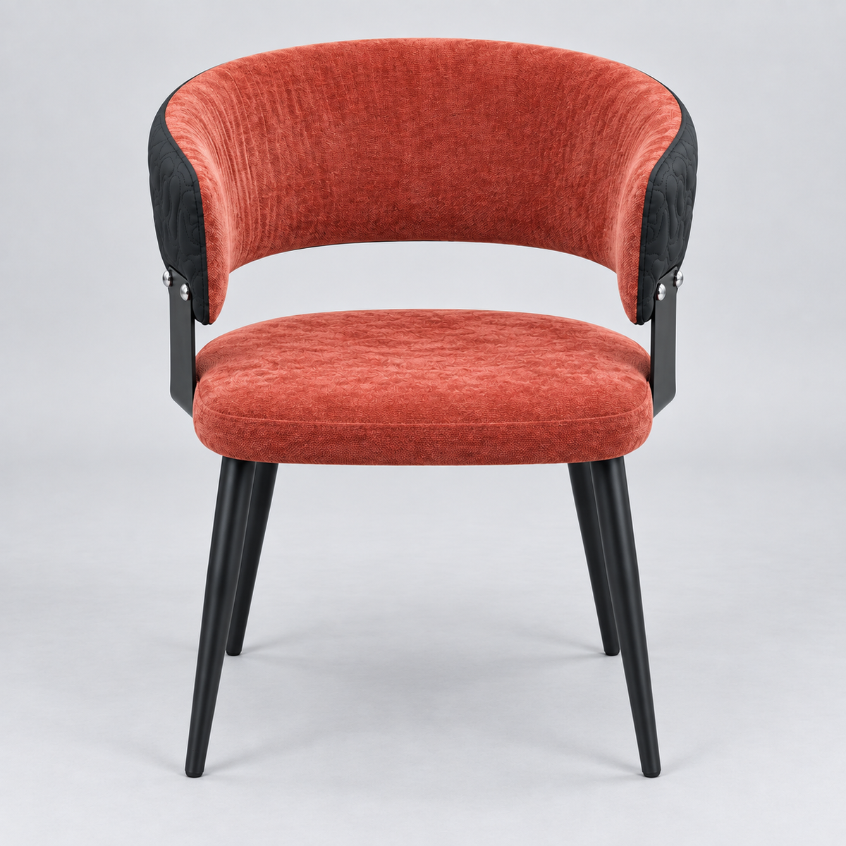 Terracotta Upholstered Dining Armchair with Black Metal Legs