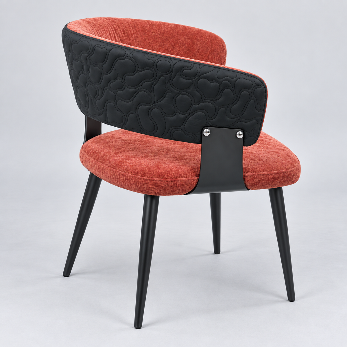 Terracotta Upholstered Dining Armchair with Black Metal Legs