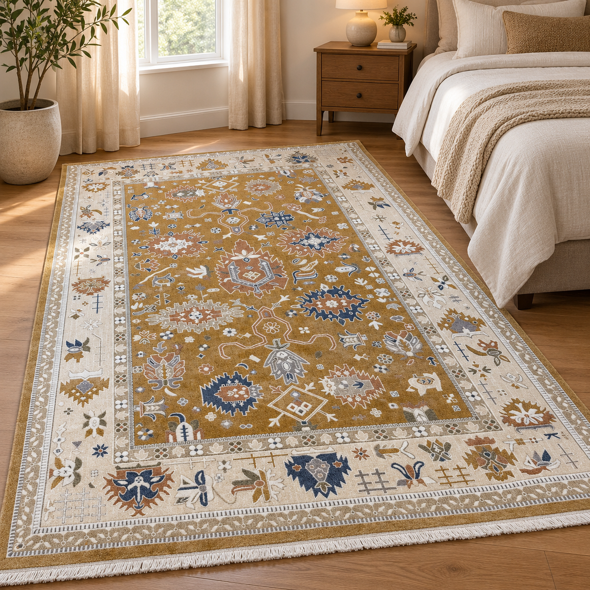 Traditional Mustard Beige Oriental Rug 200×300 cm | SHAGHAF HOME UAE